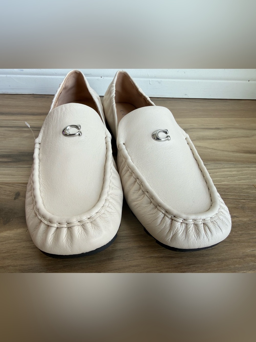 Coach women ivory Leather Loafers with Silver 'C' Hardware